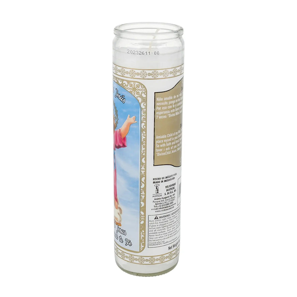 Veladora Stella Divino Niño Jesús blanca de 8 pulgadas