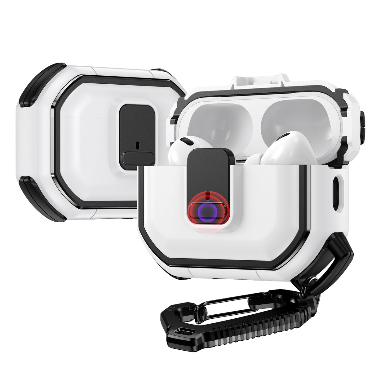 Funda para AirPods Pro 3 con botón y presilla para cinturón · blanca