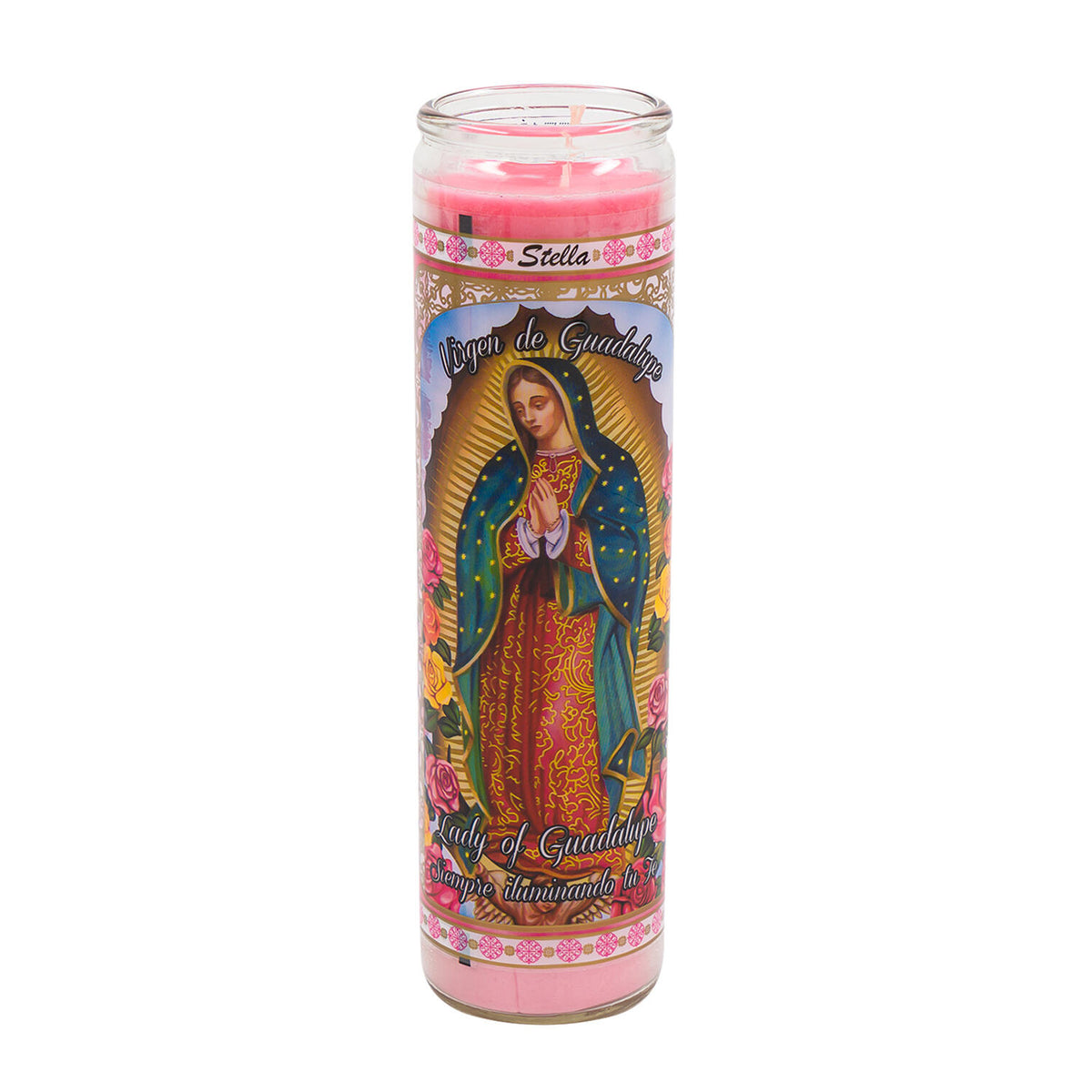 Veladora Virgen de Guadalupe · 8 pulgadas · rosa