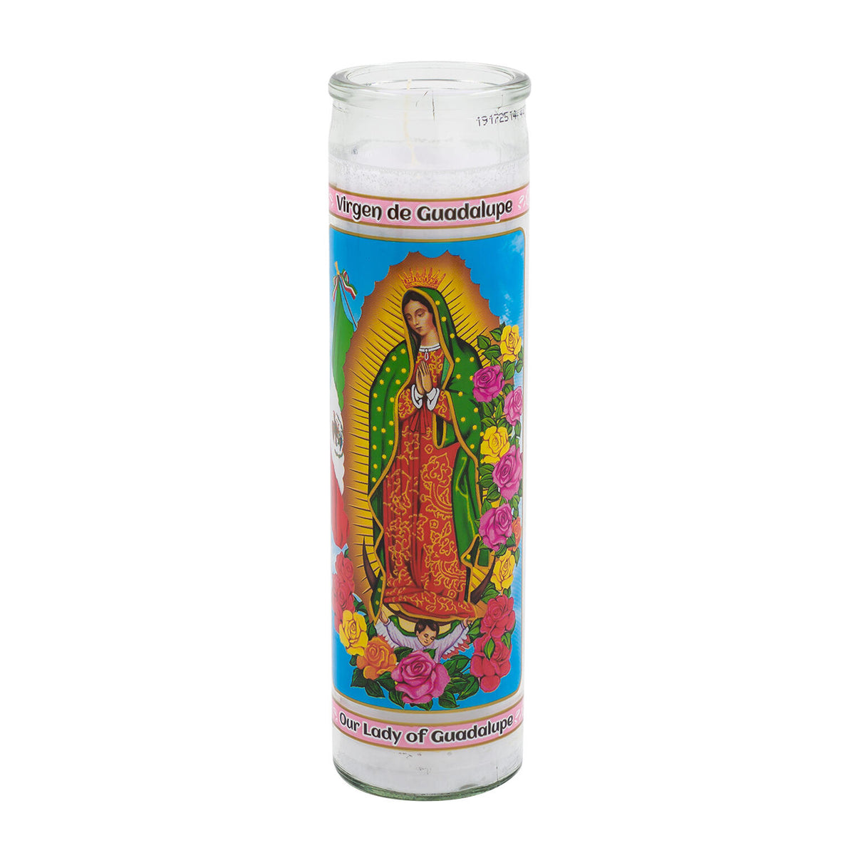 Veladora Virgen de Guadalupe · 8 pulgadas · blanca