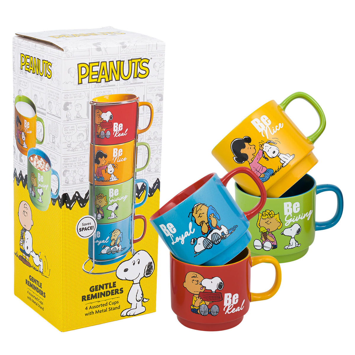 Gibson Peanuts Gentle Reminders tazas con soporte metálico · set de 4