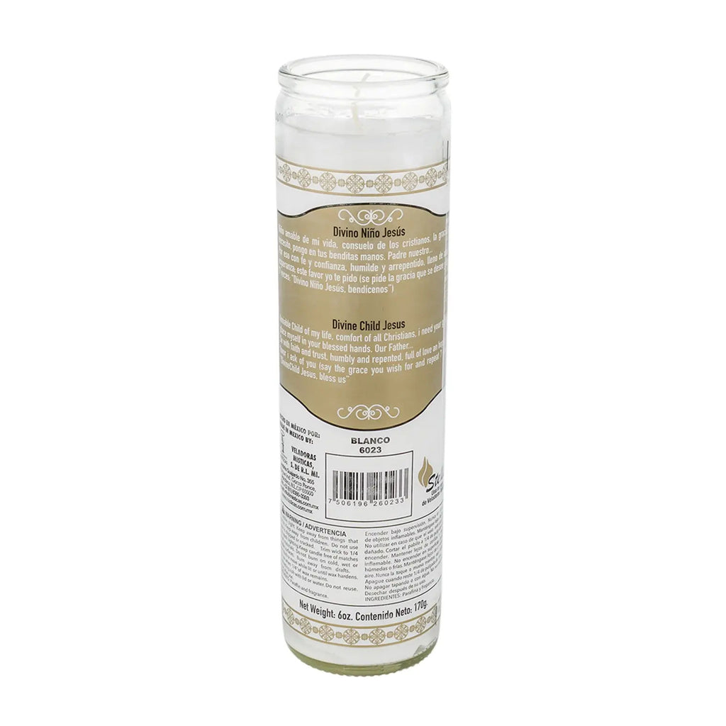 Veladora Stella Divino Niño Jesús blanca de 8 pulgadas