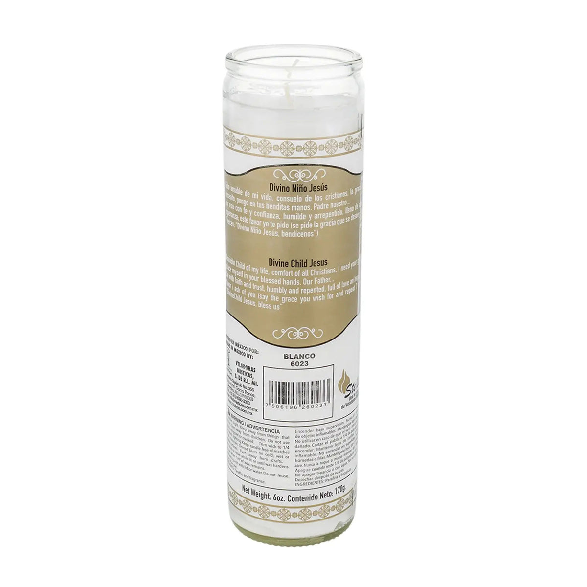 Veladora Stella Divino Niño Jesús blanca de 8 pulgadas