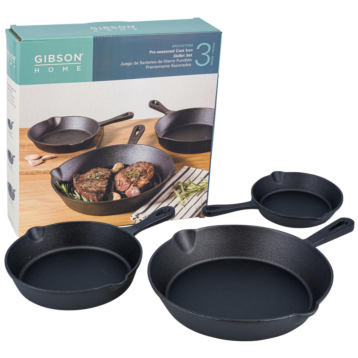 Sartenes de hierro fundido precurado · set de 3