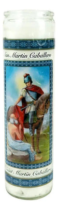 Veladora San Martín Caballero · 8 pulgadas · blanca