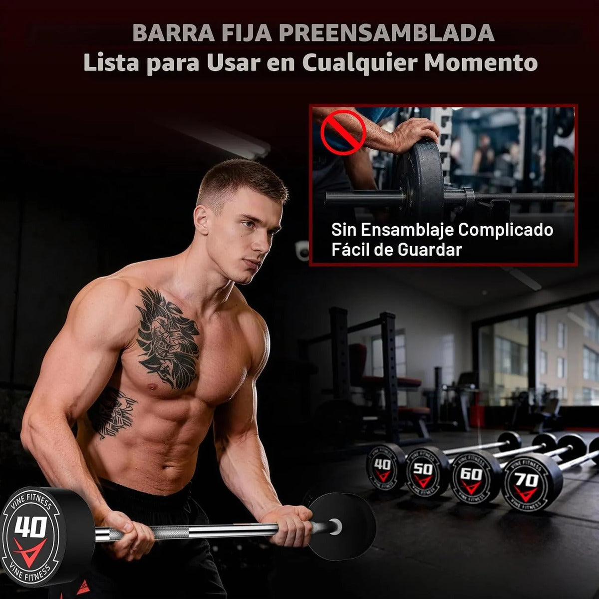 Barra Recta 20 Lb 9 Kg Precargada Recubierta Hule Vine