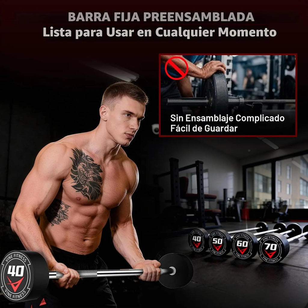 Barra Recta 30 Lb 13.6 Kg Precargada Recubierta Hule Vine
