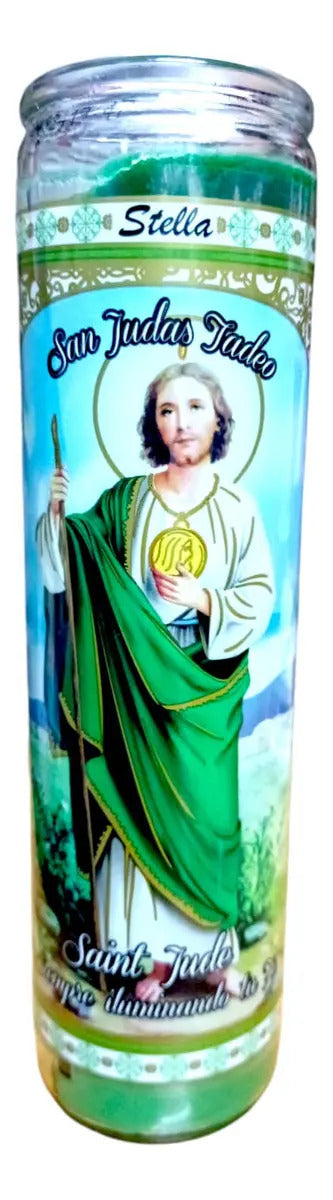 Veladora San Judas Tadeo · 8 pulgadas · verde
