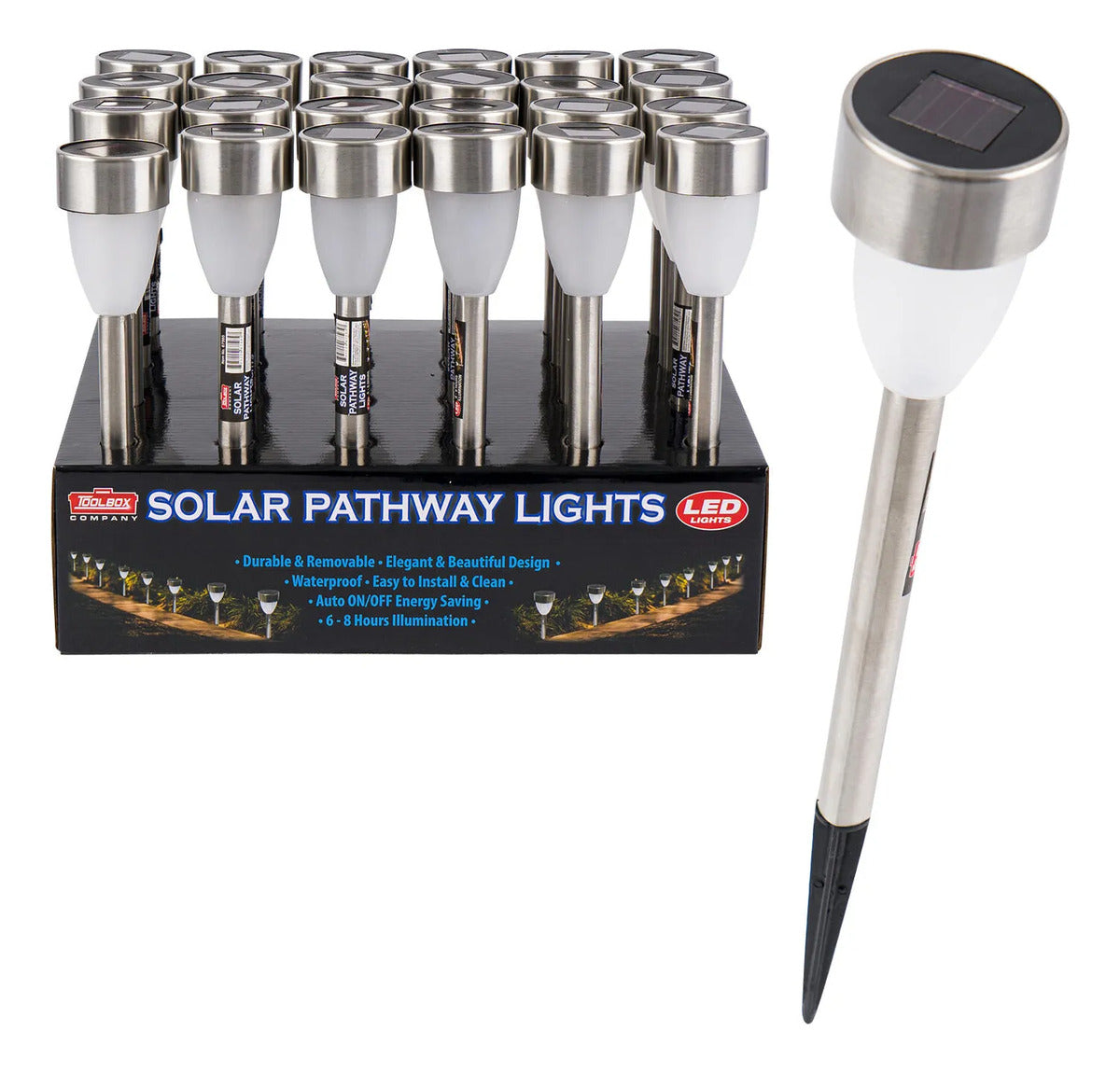 Lámpara solar LED de acero inoxidable · 13.7 pulgadas
