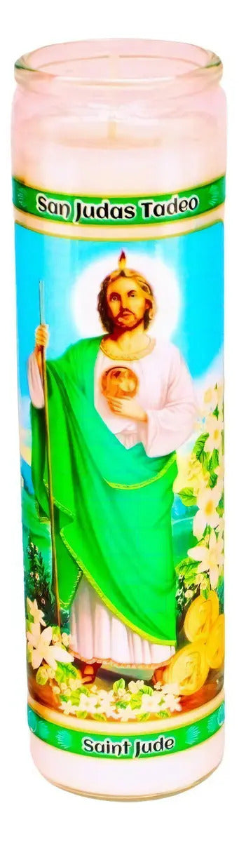 Veladora San Judas Tadeo · 8 pulgadas · blanca
