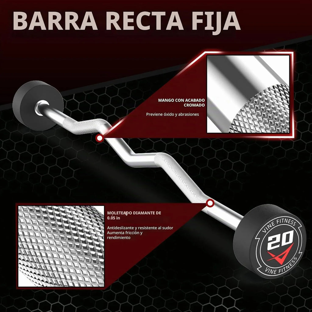 Barra Z Curl 30 Lb 13.6 Kg Precargada Recubierta Hule Vine