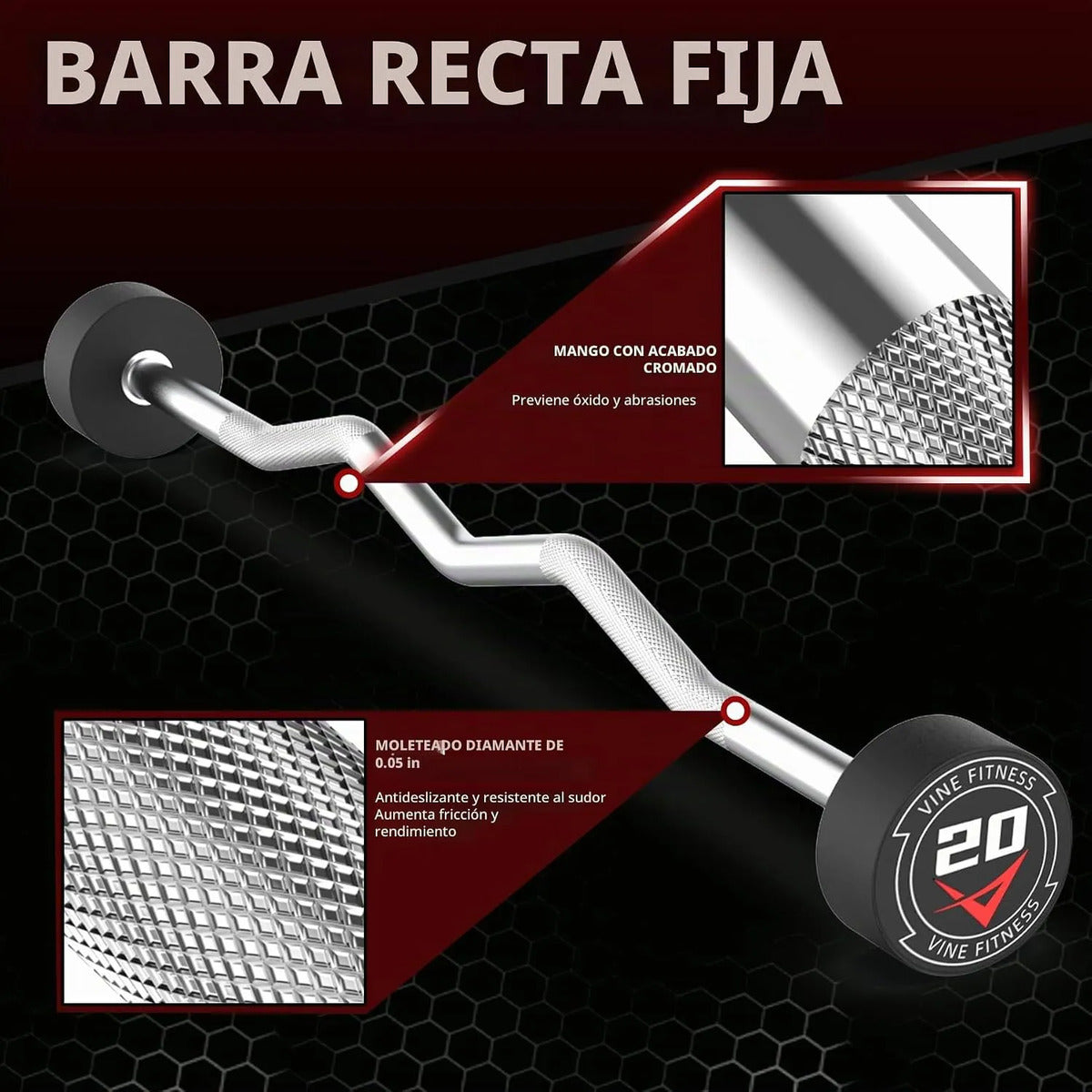 Barra Z Curl 30 Lb 13.6 Kg Precargada Recubierta Hule Vine