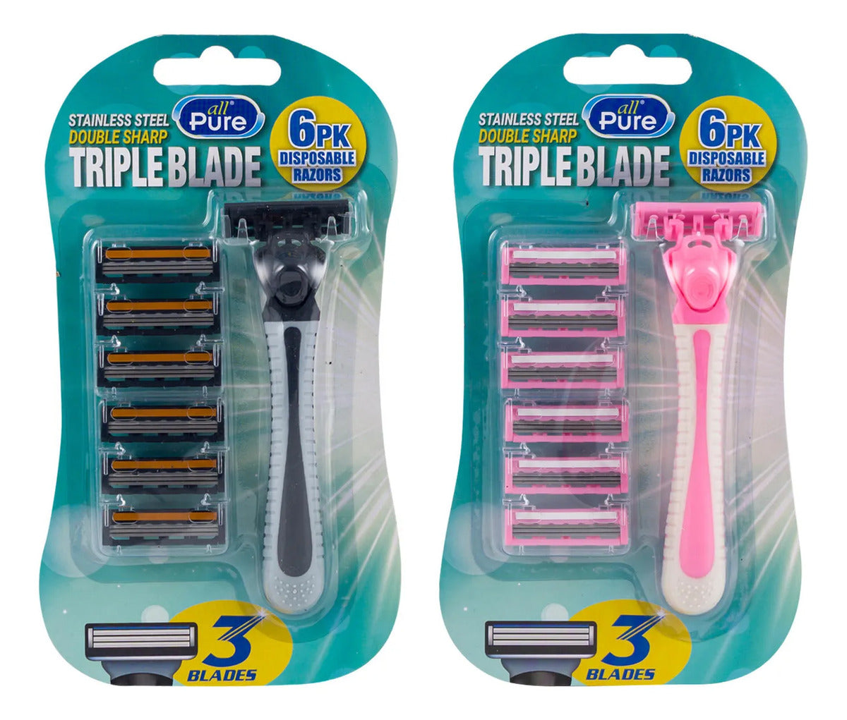Rastrillos desechables de triple hoja · paquete de 6