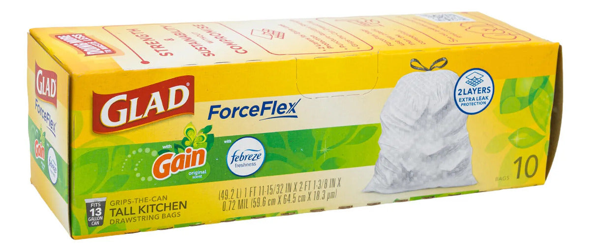 Glad ForceFlex bolsas para basura 13 gal · 10 piezas