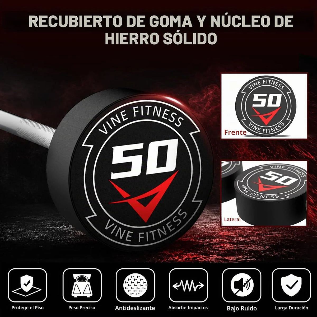 Barra Recta 20 Lb 9 Kg Precargada Recubierta Hule Vine