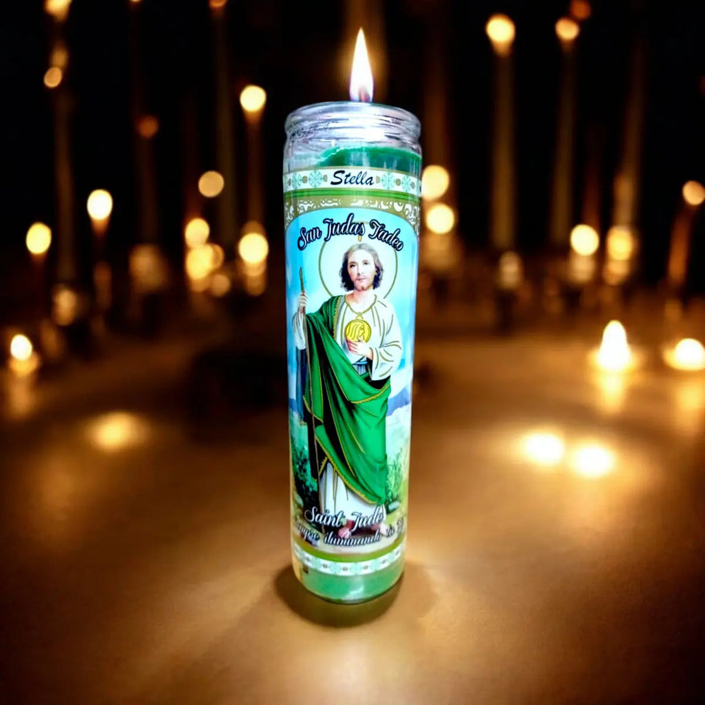 Veladora San Judas Tadeo · 8 pulgadas · verde