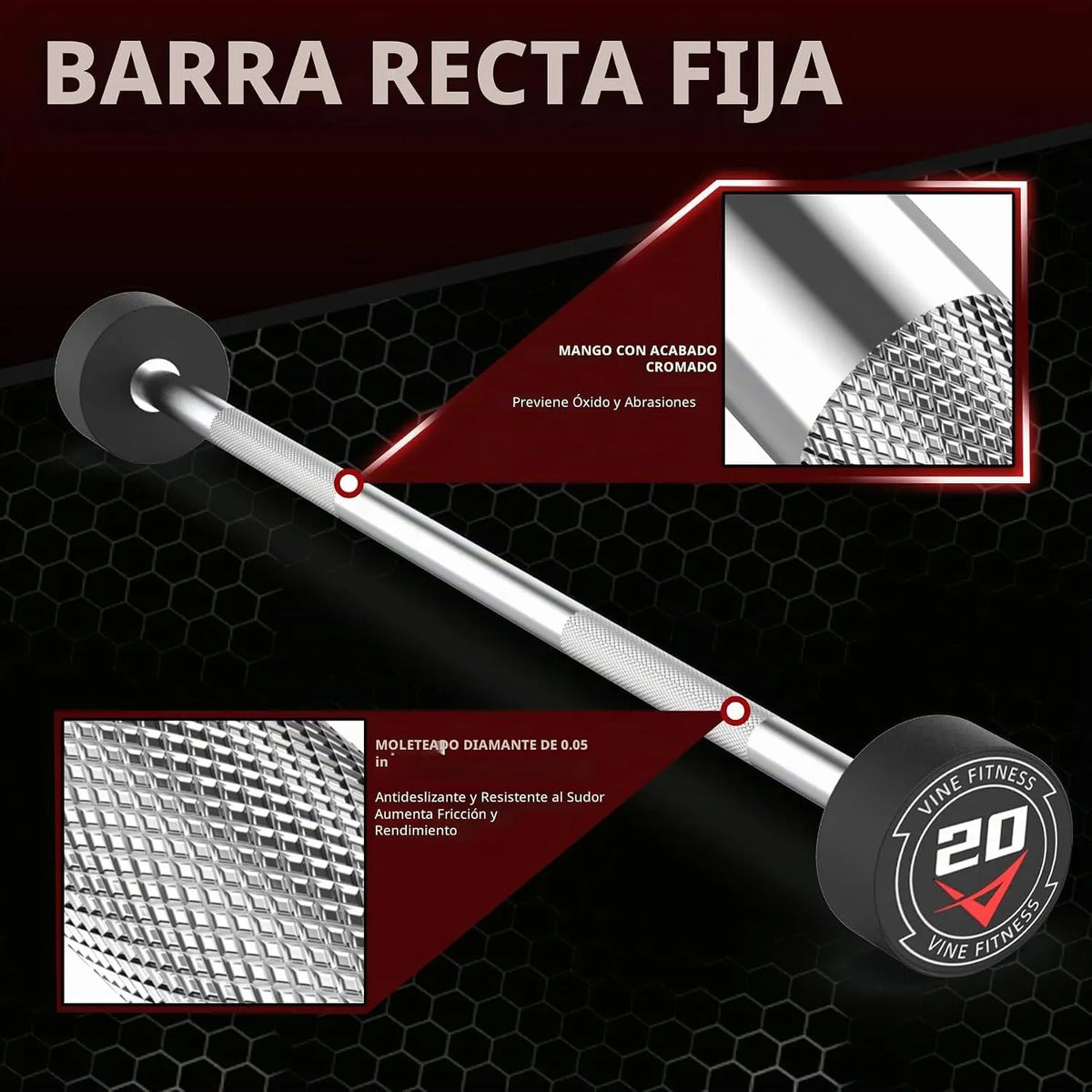Barra Recta 20 Lb 9 Kg Precargada Recubierta Hule Vine