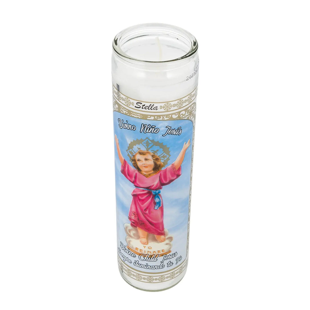 Veladora Stella Divino Niño Jesús blanca de 8 pulgadas